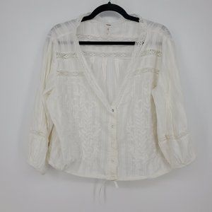 Free People Crochet Lace Boho Button Blouse Sz XL